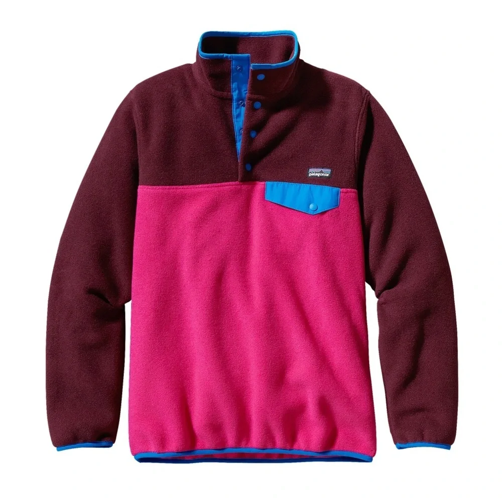 Patagonia Color Blocked Pink / Maroon Fleece Synchilla Snap T Pullover - Picture 3 of 3